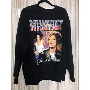 Whitney Houston Sweatshirt Size 1X Black Studded Where do Broken Hearts